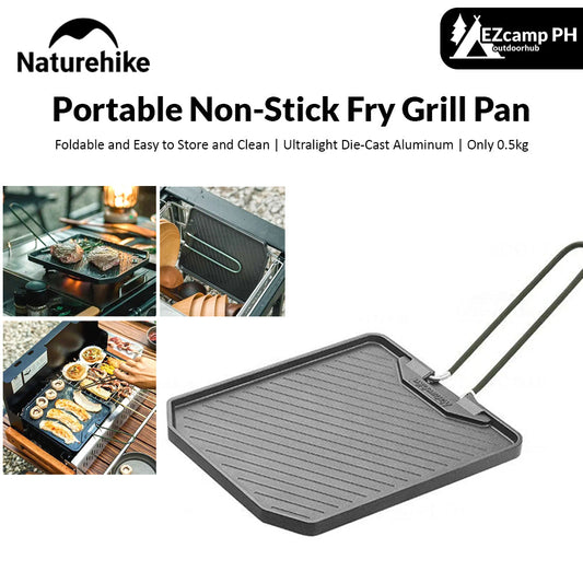 Naturehike LeYan Portable Grilling Frying Pan Non-Stick Die-Cast Aluminum 201 Stainless Steel Equipment Picnic Korean BBQ Folding Foldable Handle