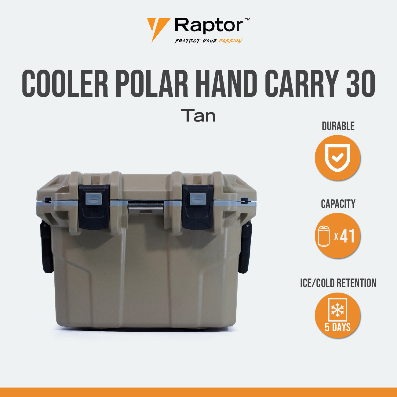 Raptor POLAR Series Cooler Hand Carry Multipurpose 30L Capacity Cold Storage Ice Box Food Container Chest Sloped Drain with Secure Plug Non-Skid Rubber Feet