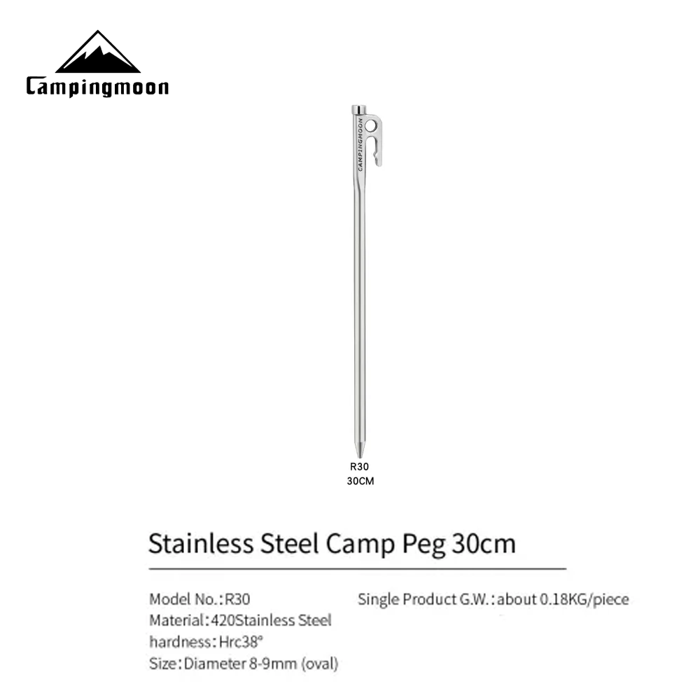 CAMPINGMOON R SERIES Stainless Steel Peg Stakes Camping Portable Lightweight Tent Wind Rope Peg Stakes Ground Nail Pegs Outdoor Hiking Picnic Travel Heavy Duty Original Camping Moon 1pc Per Order