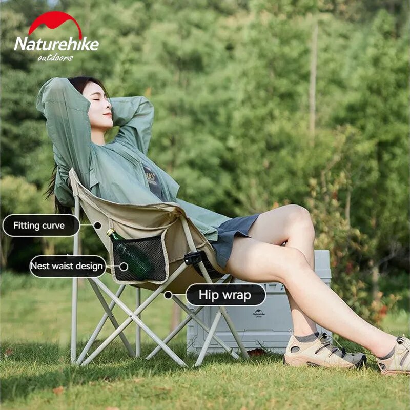 Naturehike Armrest Folding Moon Chair Outdoor Camping Ultralight Portable Relax Seat up to 110kg X Shape Stable Steel Frame Oxford Heavy Duty Foldable Nature Hike