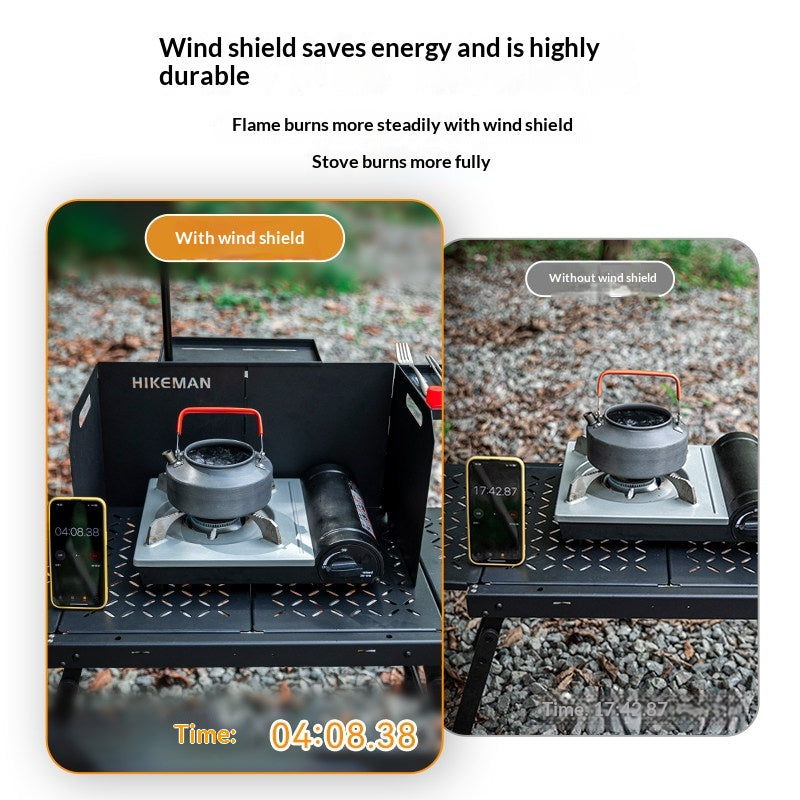Hikeman Desktop Wind Deflector Windshield Black Steel Iron 2 Unit IGT Compatible Integrated Grill Table Cooking Stove Kitchen Accessories Outdoor Camping