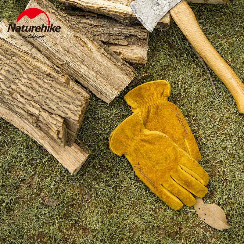 Naturehike Cowhide Leather Outdoor Working Gloves Camping Barbecue Chop Wood Gardening BBQ Heat Wear and Tear Resistant Breathable Comfortable Glove