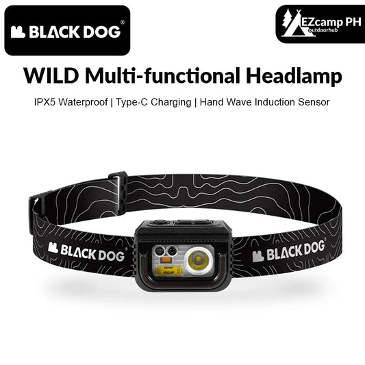 BLACKDOG WILD Multifunctional Induction Sensor Headlamp USB Charging Rechargeable Black Head Lamp Light IPX5 Waterproof Original Heavy Duty Black Dog