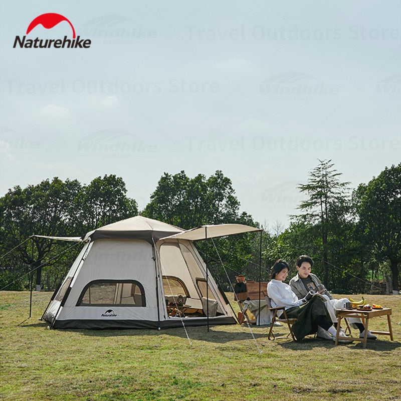 Naturehike HEXAGONAL Quick Built Automatic Tent 4 Person 8.5m² 150D Oxford 2 Door Breathable Mesh Portable Outdoor Camping Shelter with Awning Ango