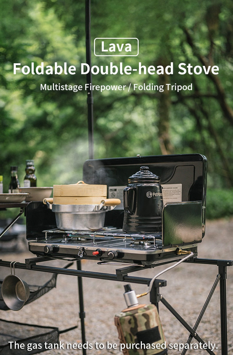 Naturehike Folding Double Camping Gas Stove Outdoor Portable Dual Head Butane Fuel 3000W Fire Power Burner with Foldable Wind Screen