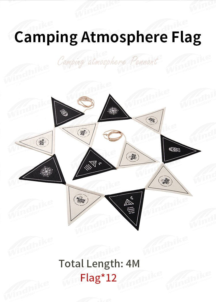 BLACKDOG Camping Atmosphere Pennant String Decor 12 Flag 4M Wind Canopy Pole Rope Triangular Flag Festival Party Decoration Hanging Brand Banner