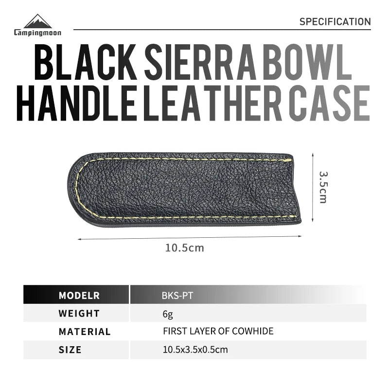 CAMPINGMOON BKS-PT S-PT Leather Sierra Cup Bowl Handle Portable Black Cowhide Cover Holster Heat Resistant Case Camping Hanging Shera Tableware
