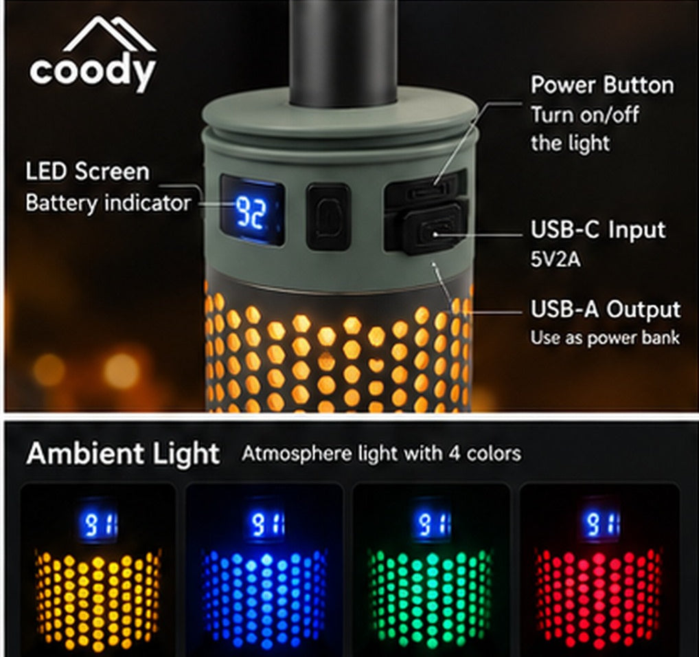 Coody C-3065 Telescopic Tripod Lamp Portable Multifunctional 3 Adjustable Light Modes LED Camping Lantern IPX4 Waterproof USB C Charging Light Outdoor
