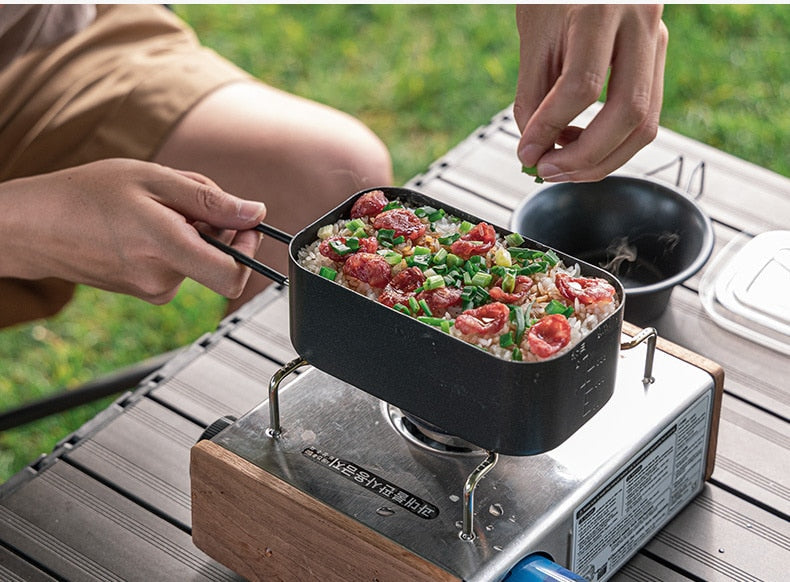 BLACKDOG Aluminum Alloy Lunch Meal Box Portable Ultralight Non Stick 800ml Lunch Box Folding Foldable Pot Cookware Tableware for 1 to 2 Person Cooking Camping Outdoor Picnic Beach Travel Heavy Duty Original Black Dog