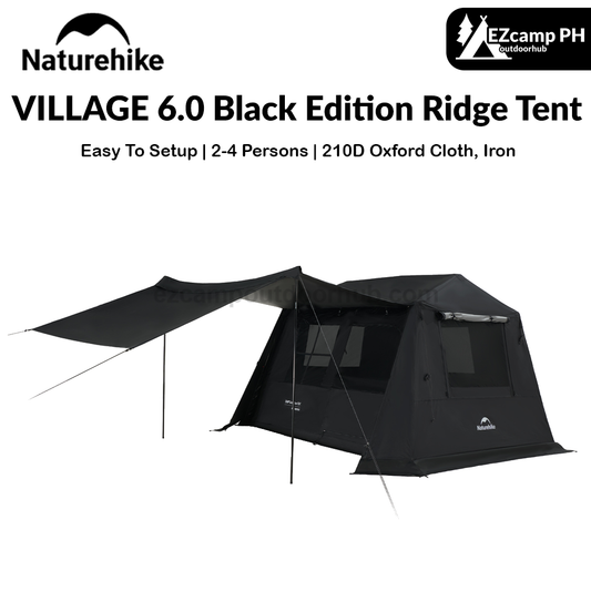 Naturehike VILLAGE 6.0 Black Edition Ridge Tent 2-4 Person Cabin Style Automatic Tent 2026 Gen 2 Spacious Space 210D Oxford Cloth Outdoor Camping