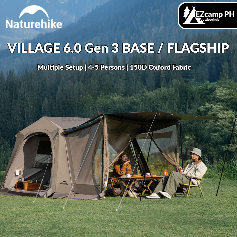 Naturehike VILLAGE 6.0 Gen 3 BASE / FLAGSHIP 4-5 Persons Fast Automatic Cabin Ridge Tent Multiple Setups 15.5m² Space Ti Black Sunscreen Outdoor