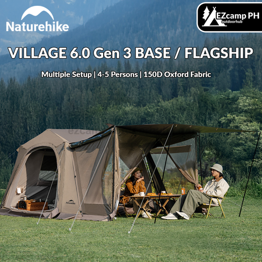 Naturehike VILLAGE 6.0 Gen 3 BASE / FLAGSHIP 4-5 Persons Fast Automatic Cabin Ridge Tent Multiple Setups 15.5m² Space Ti Black Sunscreen Outdoor