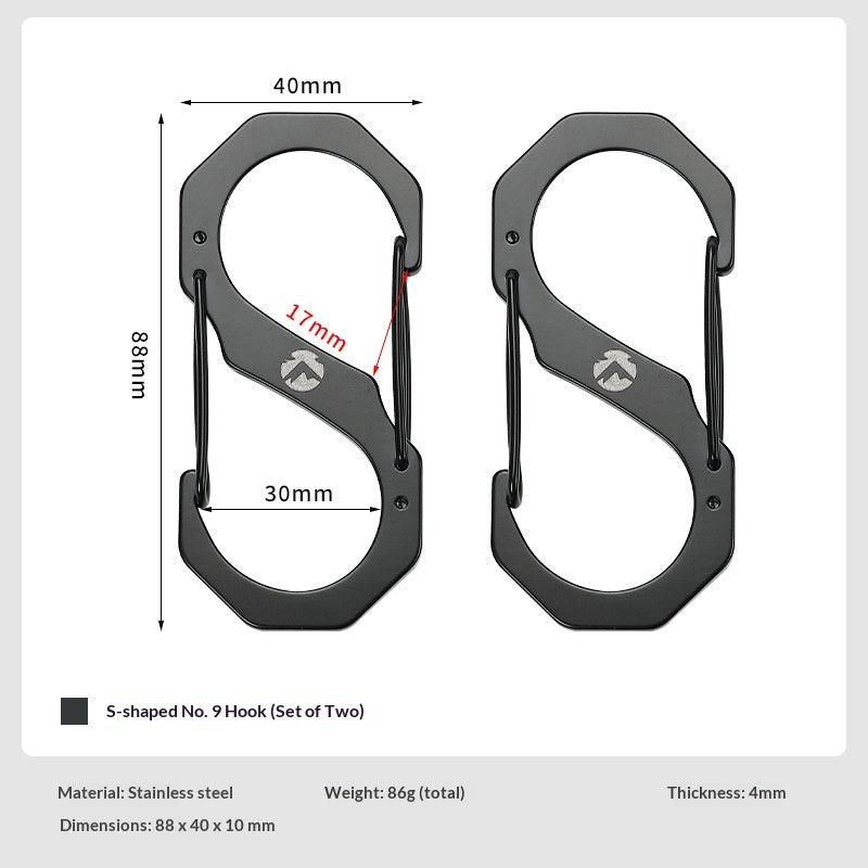 Campingmoon S-Shape Carabiner Double Hook Outdoor Camping Hiking Equipment Tool Tent Accessories SS-5 SS-7 2pcs Pack Set 5/7cm Stainless Steel Keychain Hanging up to 150kg Max Load Heavy Duty Original