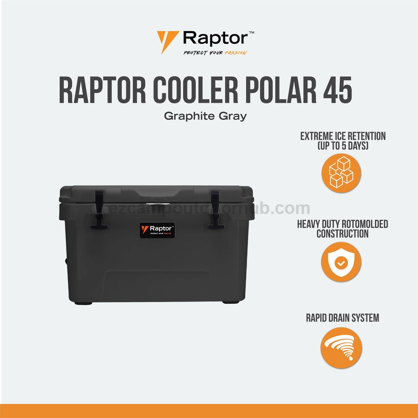 Raptor POLAR Hand Carry 45 45L Capacity Food Drink Ice Storage Chest Container Extreme Ice Retention Up To 5 Days Rotomolded Cooler Outdoor
