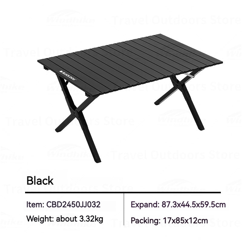 BLACKDOG Aluminum Alloy Egg Roll Table Portable Folding Camping Coffee Dining Table Outdoor Hiking Picnic Beach Foldable Board Triangular Cross Support