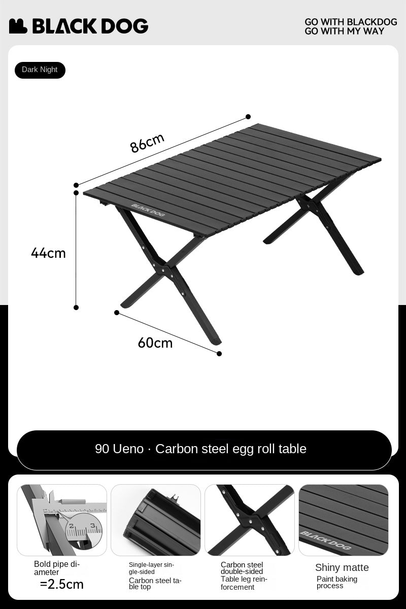 BLACKDOG Aluminum Alloy Egg Roll Table Portable Folding Camping Coffee Dining Table Outdoor Hiking Picnic Beach Foldable Board Triangular Cross Support