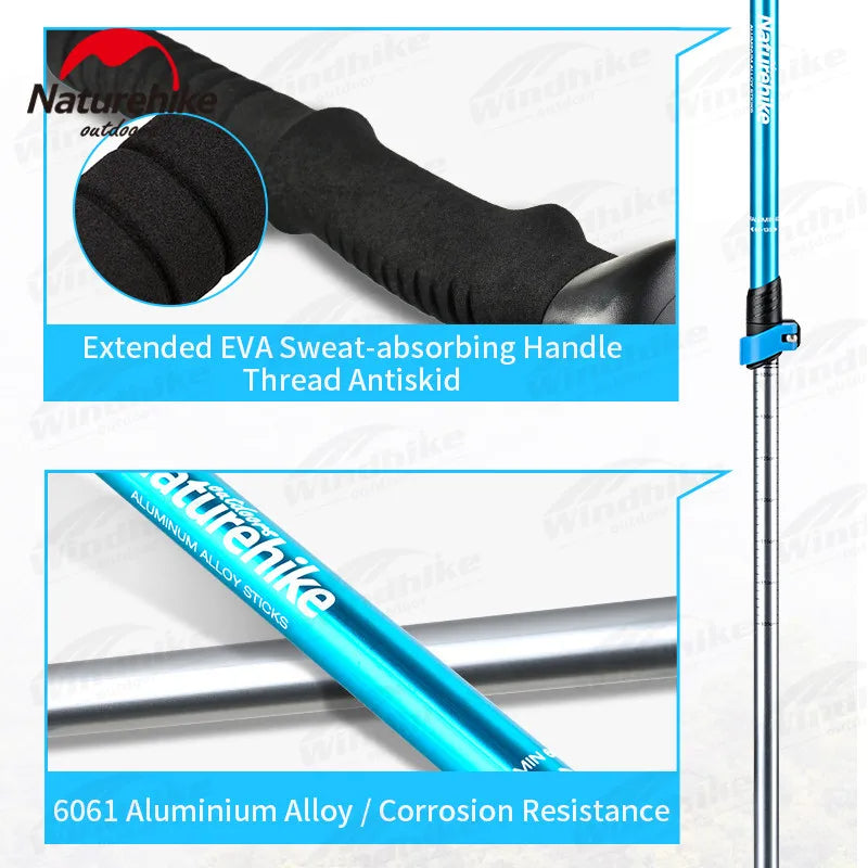 Naturehike ST01 v2 Aluminum Alloy Hiking Trekking Pole Rubber Tip Ultralight Heavy Duty Walking Trek Stick Telescopic Retractable Rod Upgraded