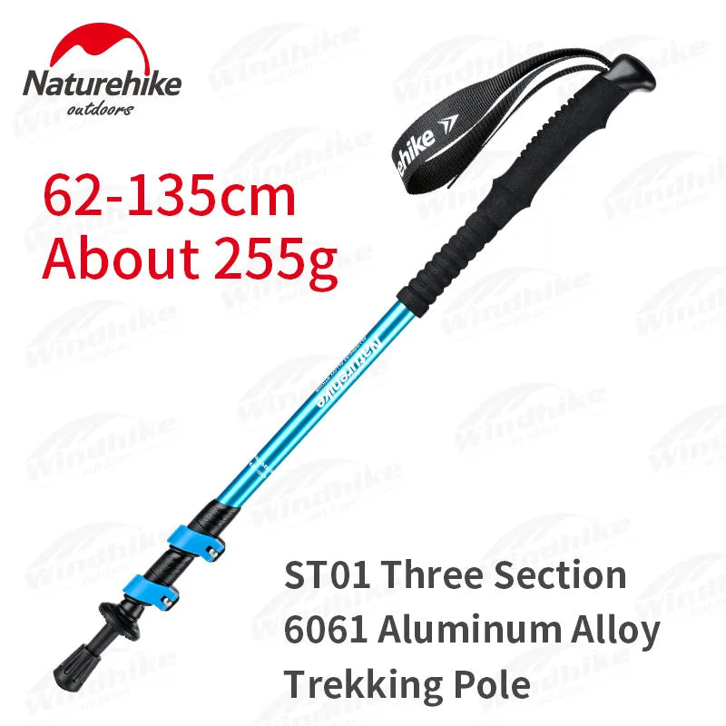 Naturehike ST01 v2 Aluminum Alloy Hiking Trekking Pole Rubber Tip Ultralight Heavy Duty Walking Trek Stick Telescopic Retractable Rod Upgraded