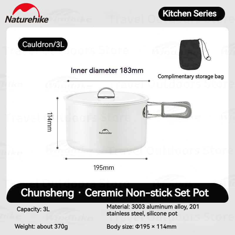 Naturehike Ceramic Non-Stick Set Of Pots And Frying Pans Portable Tableware  Stackable Cookware Folding Handle Stainless Steel Aluminum Alloy