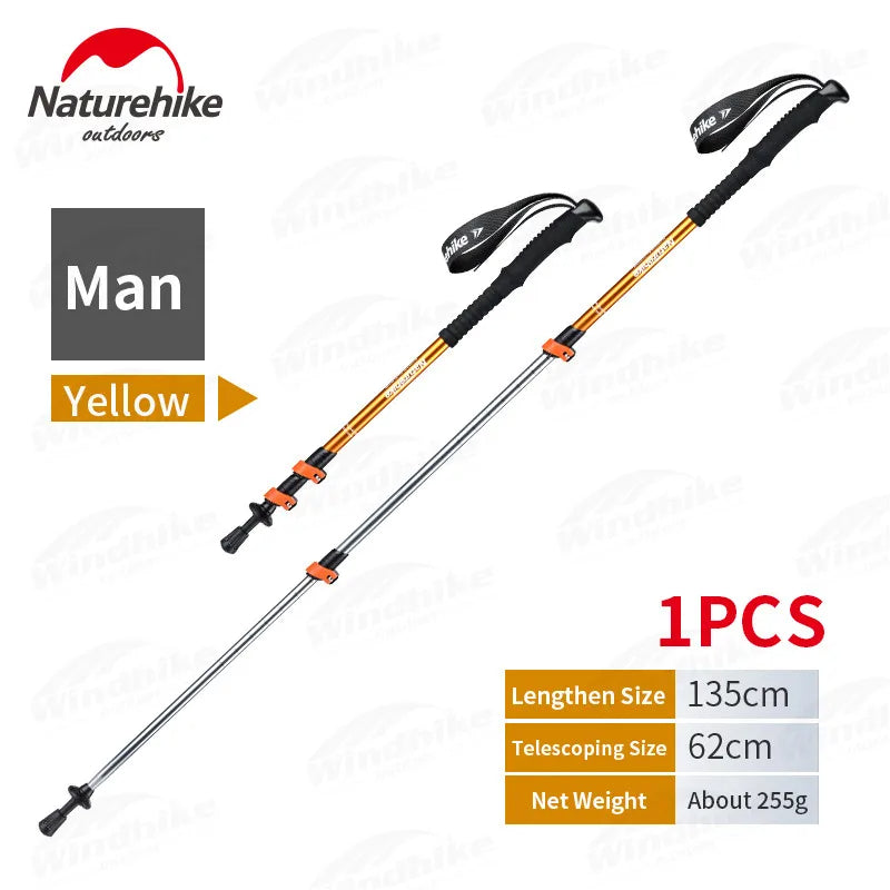 Naturehike ST01 v2 Aluminum Alloy Hiking Trekking Pole Rubber Tip Ultralight Heavy Duty Walking Trek Stick Telescopic Retractable Rod Upgraded