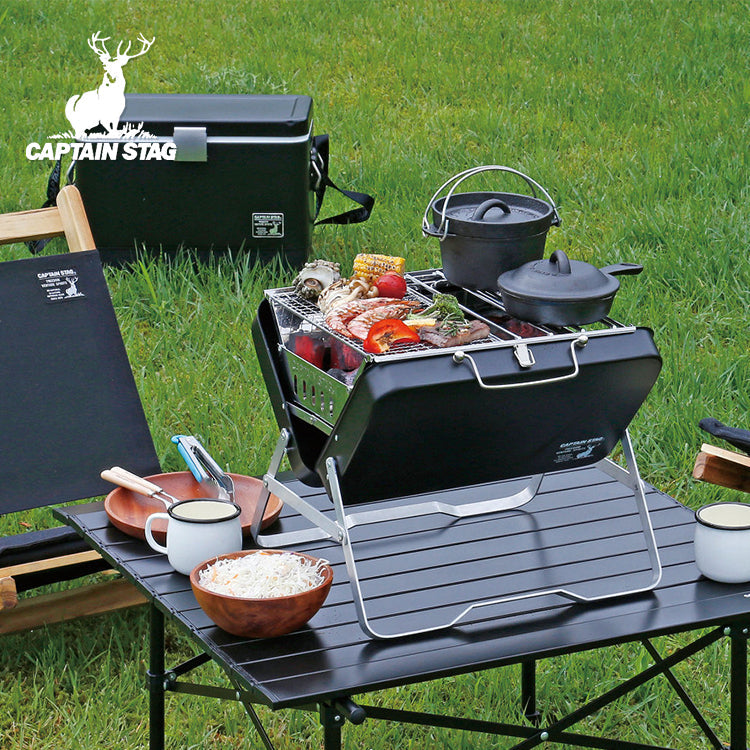 CAPTAIN STAG UG-0077 V-Shaped Fire Grill Portable Lightweight CS Black Label Large  Folding BBQ Stove Charcoal Firewood Burner Outdoor Camping