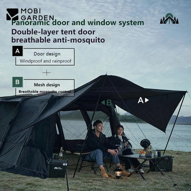 Mobi Garden RANGE ROVER Series 4 Rods Black Tunnel Type Camping Tent 23.1m² Extra Large Space for 8-10 Person 2 Bedrooms & 1 Living Room Aviation