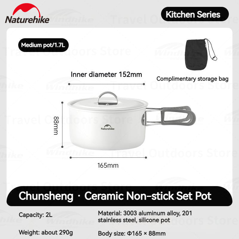 Naturehike Ceramic Non-Stick Set Of Pots And Frying Pans Portable Tableware  Stackable Cookware Folding Handle Stainless Steel Aluminum Alloy
