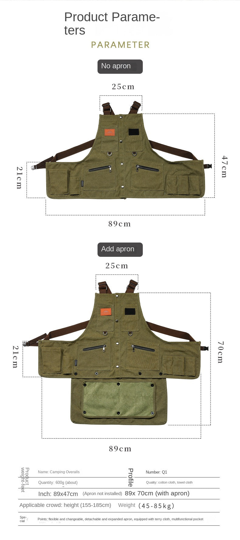 Campingmoon Q1 Outdoor Camping Vest Portable Multifunctional Detachable Apron With Pockets Work Clothes Overalls Tools Equipment Storage Canvas
