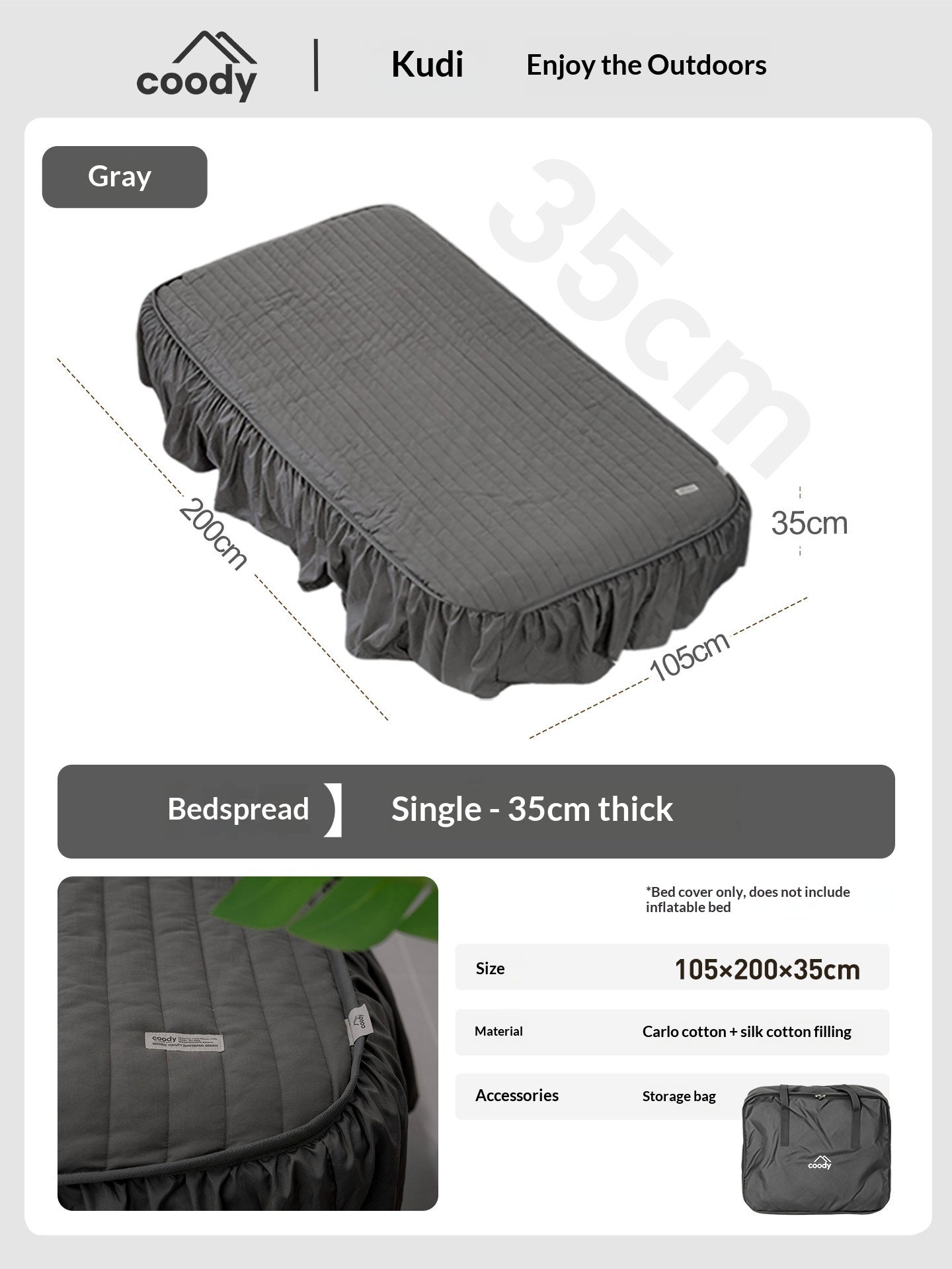 Coody AIR BLOCK COREO 25 35 Fitted Sheet Bed Cover Portable All Around Six Sided Bed Mattress Cover Bedsheet Quilted Cotton Machine Washable