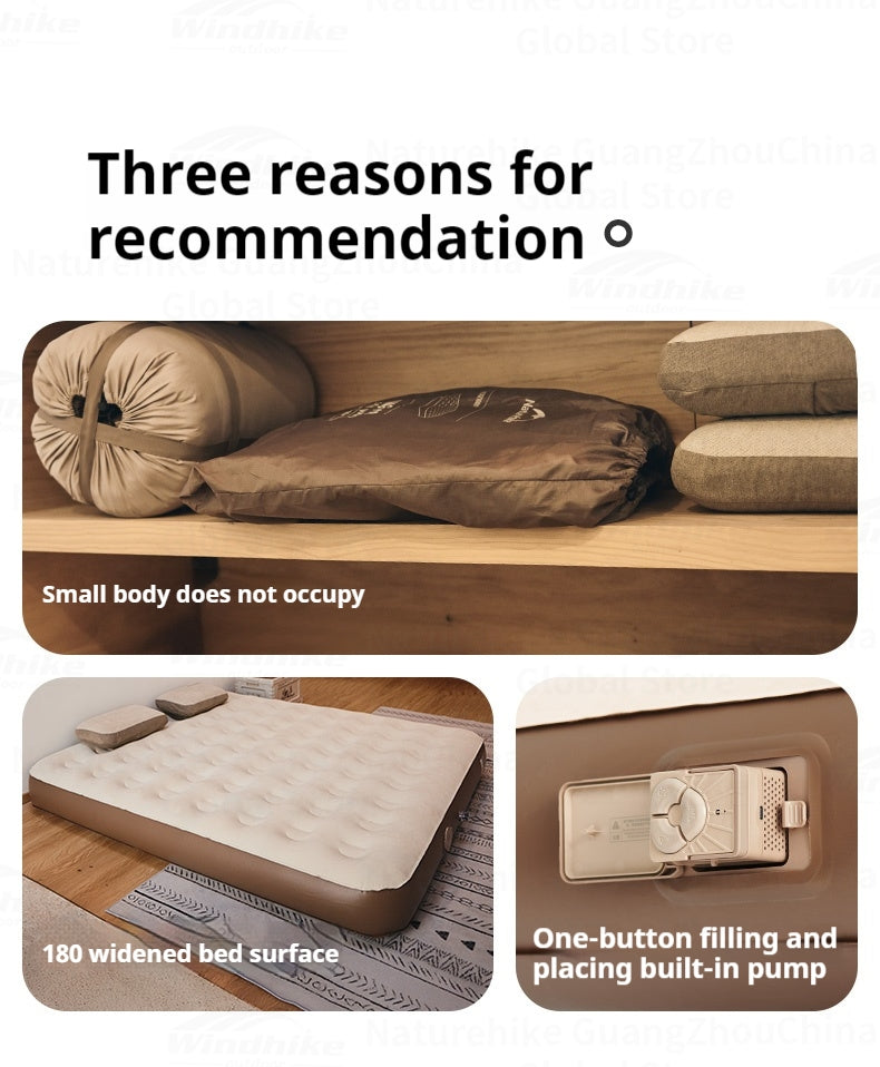 Naturehike Built-In Pump Inflatable Bed Portable Lightweight 1-3 Person Air Mattress Camping Tent Bed Sleeping Pad Home Mat Cushion Outdoor Travel