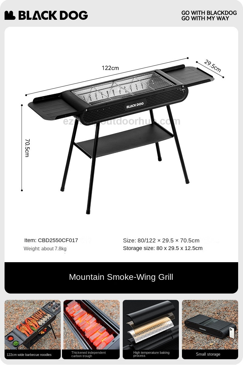 Blackdog MOUNT SMOKED Vertical Grill Table Portable Foldable Black Large Griller Four Side Vent Design Folding BBQ Charcoal Burner Outdoor Camping