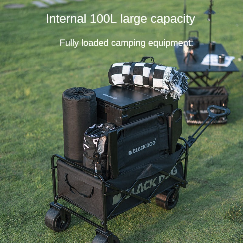BLACKDOG CITY WALK Black Outdoor Trolley 100L Capacity 200kg Max Load All Terrain Thick Wheels with Brakes 600D Oxford Steel Frame Heavy Duty Camping Cart Wagon Carrier Black Dog