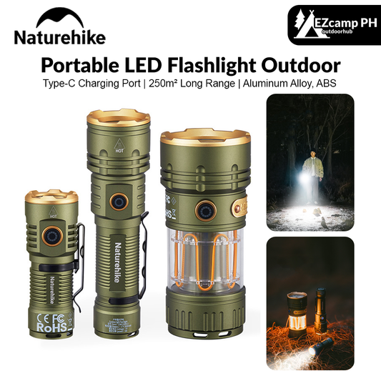 Naturehike LED Flashlight Portable Ultralight High Powered Electric Lamp Ambient Torch Lights Rechargeable Type-C Port Waterproof Irradiation Range