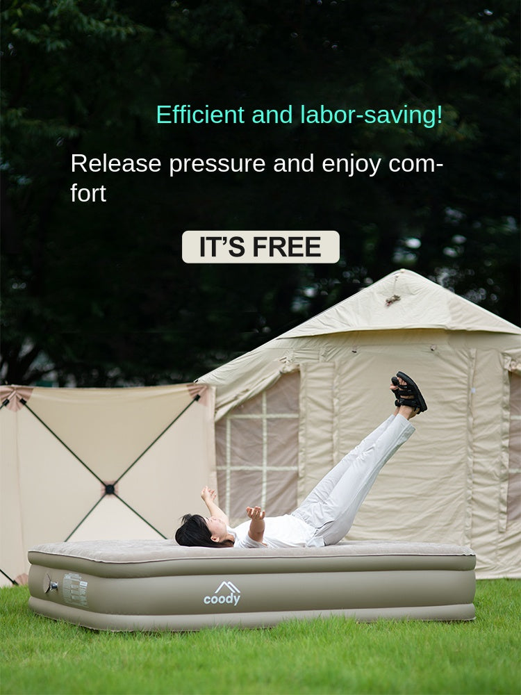 Coody Air Bed Mattress Portable Foldable Double Queen Size 40cm High Sleeping Mat Moisture-proof Automatic Air Pump Camping Peach Skin Fleece Air Mat