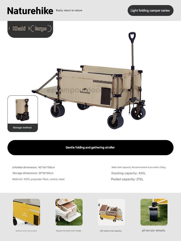 Naturehike RUBIK's CUBE PRO Camping Trolley Portable Foldable Outdoor Cart All Terrain Wheel Folding Wagon Up To 225kg Load 450L Capacity