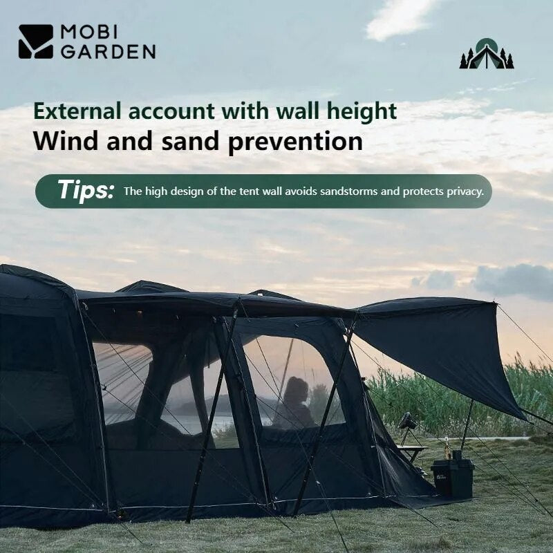Mobi Garden RANGE ROVER Series 4 Rods Black Tunnel Type Camping Tent 23.1m² Extra Large Space for 8-10 Person 2 Bedrooms & 1 Living Room Aviation