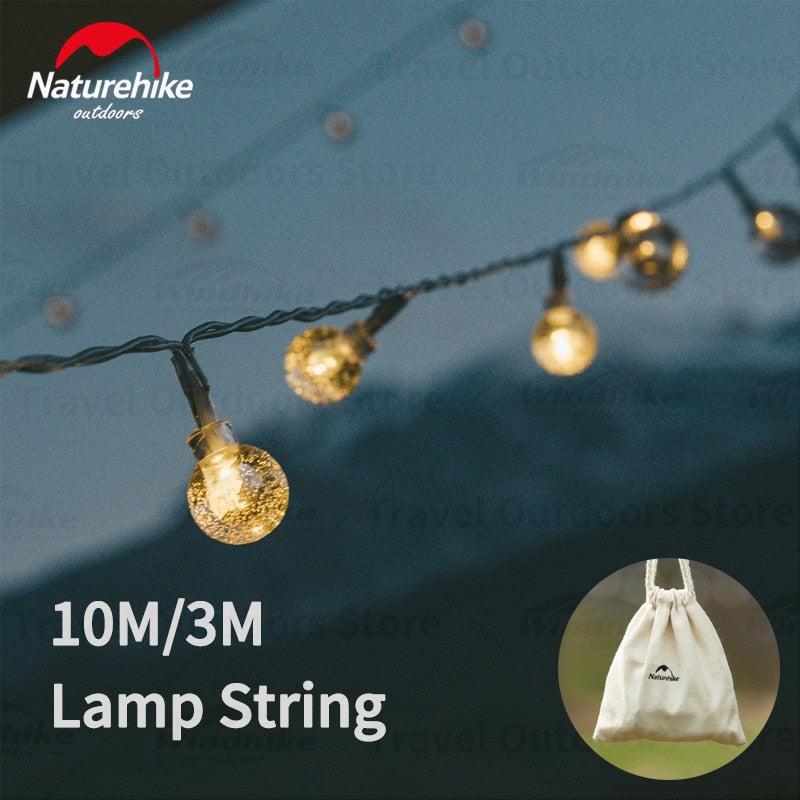 Naturehike 3m / 10m Outdoor String Lamp Bead Atmosphere Ambient LED Lighting IPX4 Waterproof 8 Light Modes AA Battery Strip Camping Tent Lantern