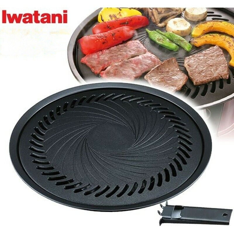 Iwatani CB-A-YPL Yakiniku BBQ Plate (Large) Portable Wide Grilling Area Non-stick Coating Barbecue Plate Die-cast Aluminum With Steel Handle Black