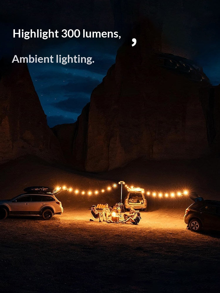 TBZ Solar Alarm Light String Multipurpose 13M Atmosphere Lamp Solar Charging Thermal Detection Sensor Alarm 300 Lumens 3600mAh Battery Up To 25H Outdoor