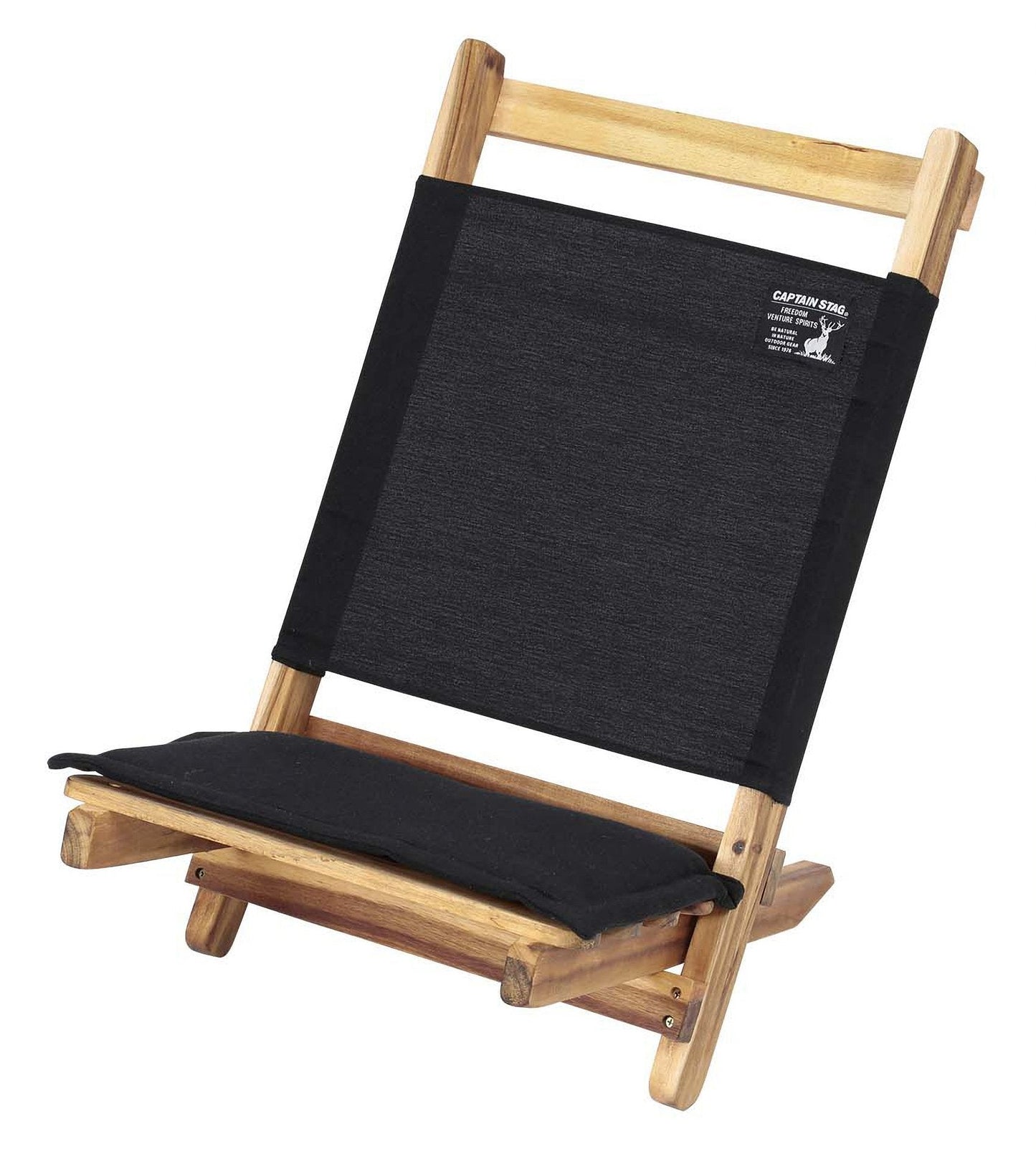 CAPTAIN STAG UP-1034 Low Style Chair Portable Black Label Outdoor Folding Wood Glamping Camping Chair 70kg Max Load Bench Wooden Seat