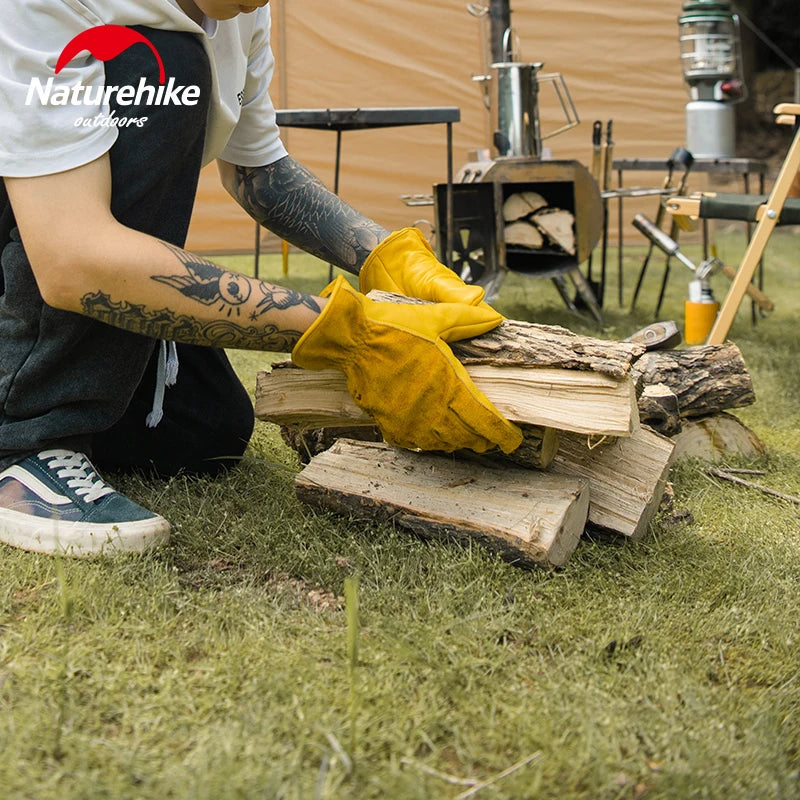 Naturehike Cowhide Leather Outdoor Working Gloves Camping Barbecue Chop Wood Gardening BBQ Heat Wear and Tear Resistant Breathable Comfortable Glove