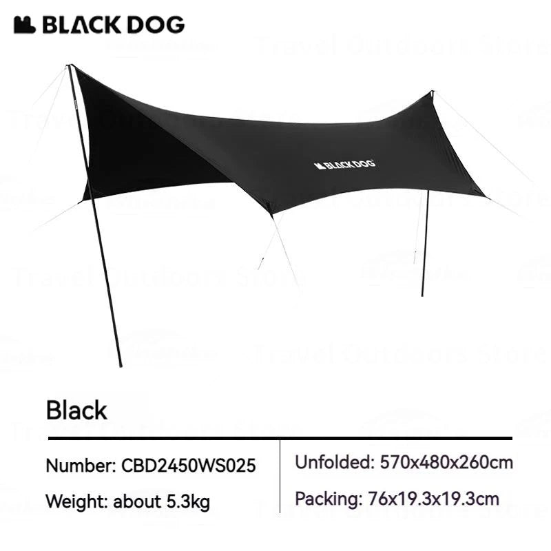 BLACKDOG Hexagonal Arc Edge Sky Curtain Large Canopy Awning Tarp Tent PU Coated 27m² Shade Area UPF50+ Sunscreen Shelter with Poles Hexagon Square