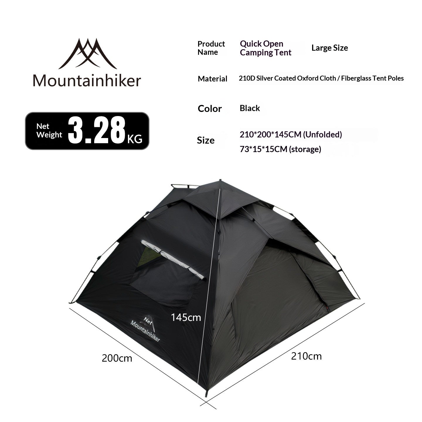 Mountainhiker Fast Fully Automatic Tent Portable Lightweight 2-3 Persons Foldable Entry Level Quick Open Camping Tent Silver Coated Thickened Sunscreen Waterproof PU1500mm Outdoor