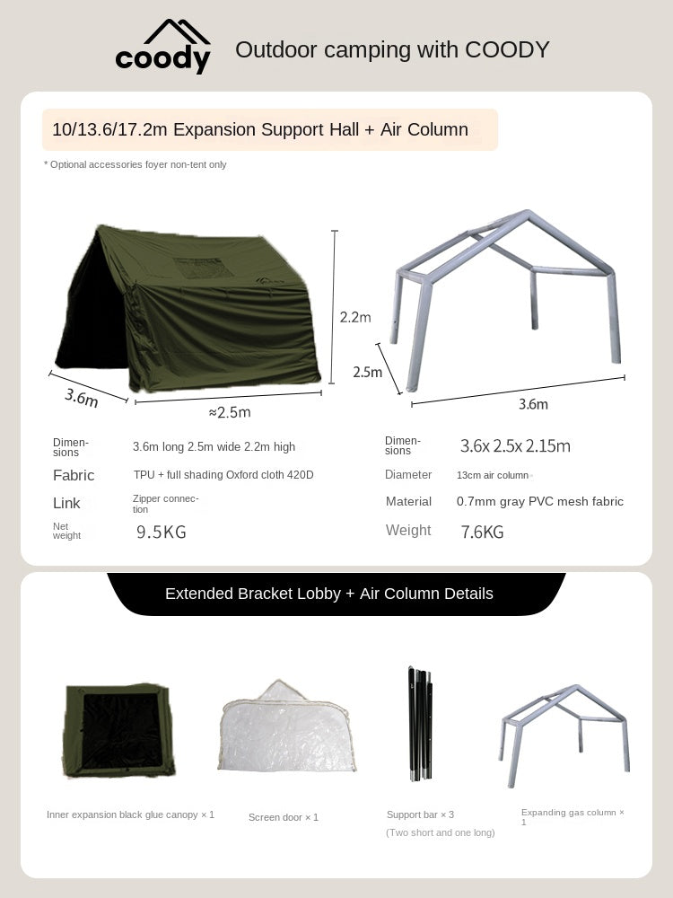 Coody AIR or Steel Frame Pole Tarp Extension Add-on for AIR 8.0 10.0 13.6 17.2 Set Portable Multipurpose Large Space Living Room Expansion 8 10