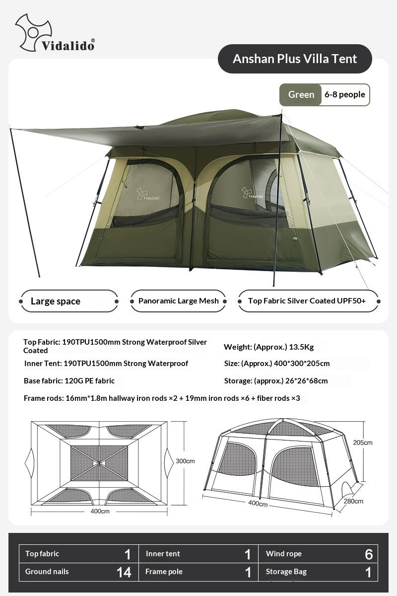 Vidalido AN SAAN Series M / PRO / PLUS Villa Tent Portable 4-6 Person Cabin Style Tent Large Space Three Dimensional Ventilation Waterproof Outdoor