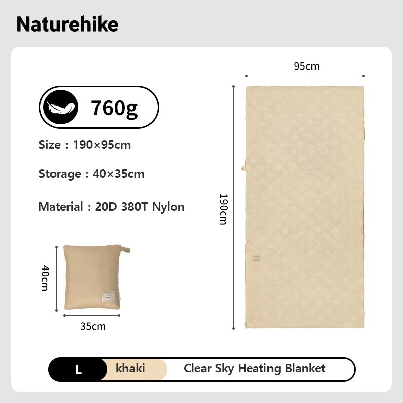 Naturehike Electric Heater Blanket Portable Ultralight Wearable Cloak Sleeping Bag Poncho Coat Winter Warm 20D 380T Nylon Fabric USB Electric Heating Quilt