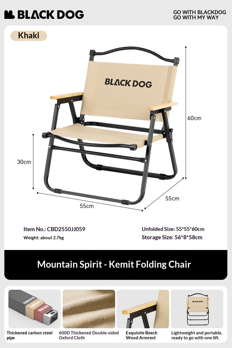 BLACKDOG MOUNTAIN SOUL Black Portable Folding Kermit Chair Travel Ultralight Low High PRO Foldable Chair up to 190kg Max Load Thick Carbon Steel Frame