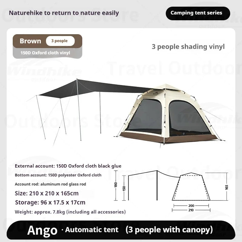 Naturehike ANGO PLUS Automatic Tent Upgraded Portable Lightweight 3-4 Persons Quick Opening Tent Camping Park Canopy Tent Integrated Tent Waterproof