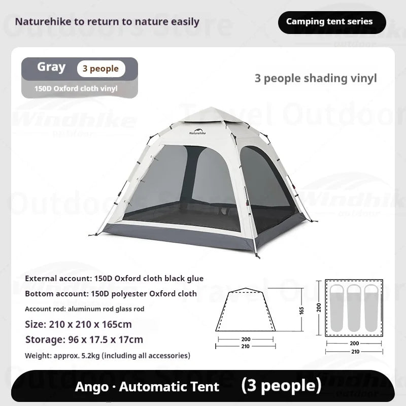 Naturehike ANGO PLUS Automatic Tent Upgraded Portable Lightweight 3-4 Persons Quick Opening Tent Camping Park Canopy Tent Integrated Tent Waterproof