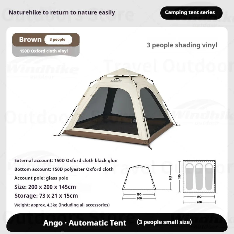 Naturehike ANGO PLUS Automatic Tent Upgraded Portable Lightweight 3-4 Persons Quick Opening Tent Camping Park Canopy Tent Integrated Tent Waterproof